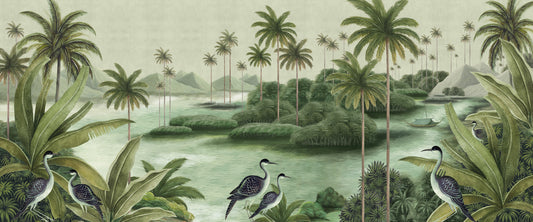 Chinoiserie Tropical Wetland Scenic Wall Mural