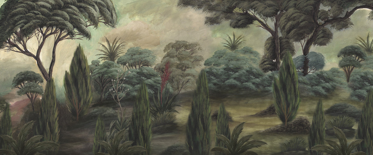 Misty Mediterranean Forest Wall Mural in your room