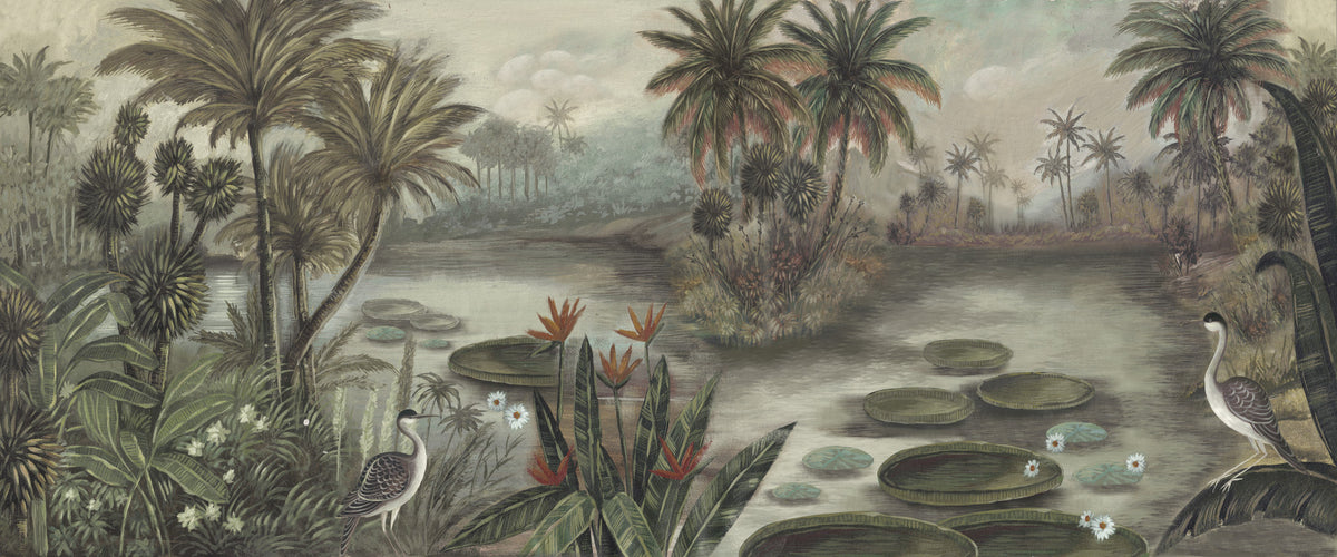 Vintage Tropical Lagoon Scenic Wall Mural in your room