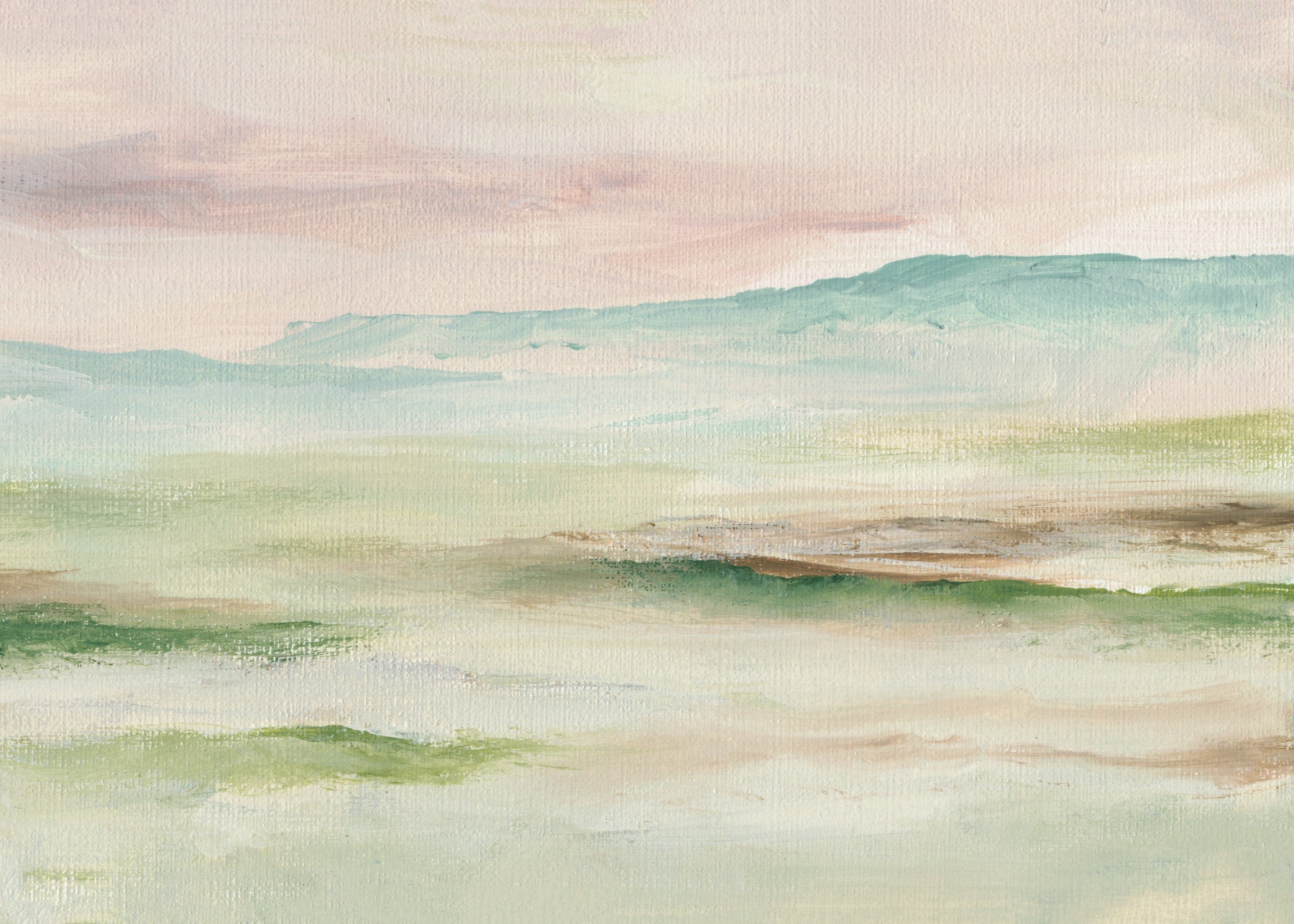 Impressionist Sage and Blush Mountain Wall Mural