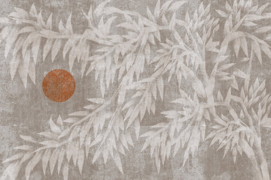Rustic Japandi Sun and Foliage Wallpaper Wall Mural