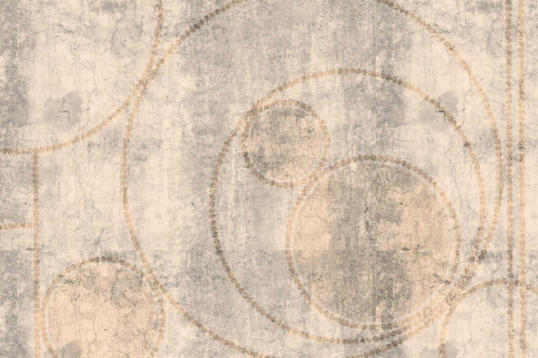 Distressed Concrete and Golden Beaded Circles Wall Mural