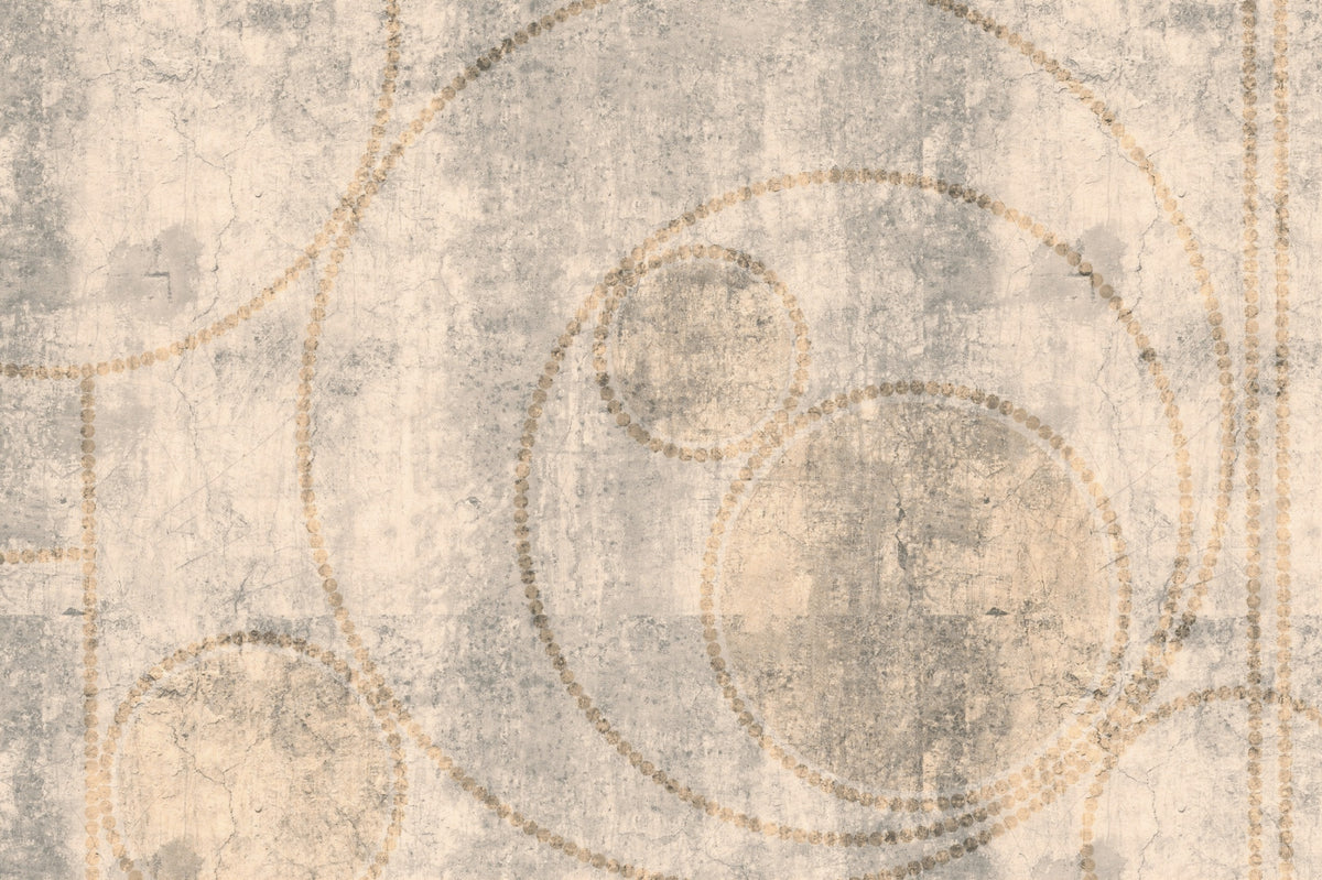 Distressed Concrete and Golden Beaded Circles Wall Mural in your room