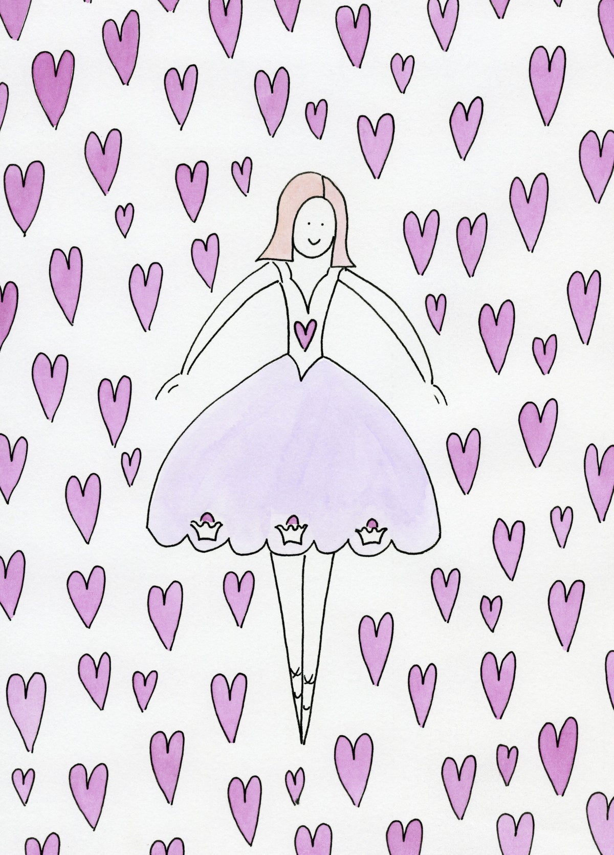 Sweet Ballerina and Pink Hearts Whimsical Wallpaper Wall Mural