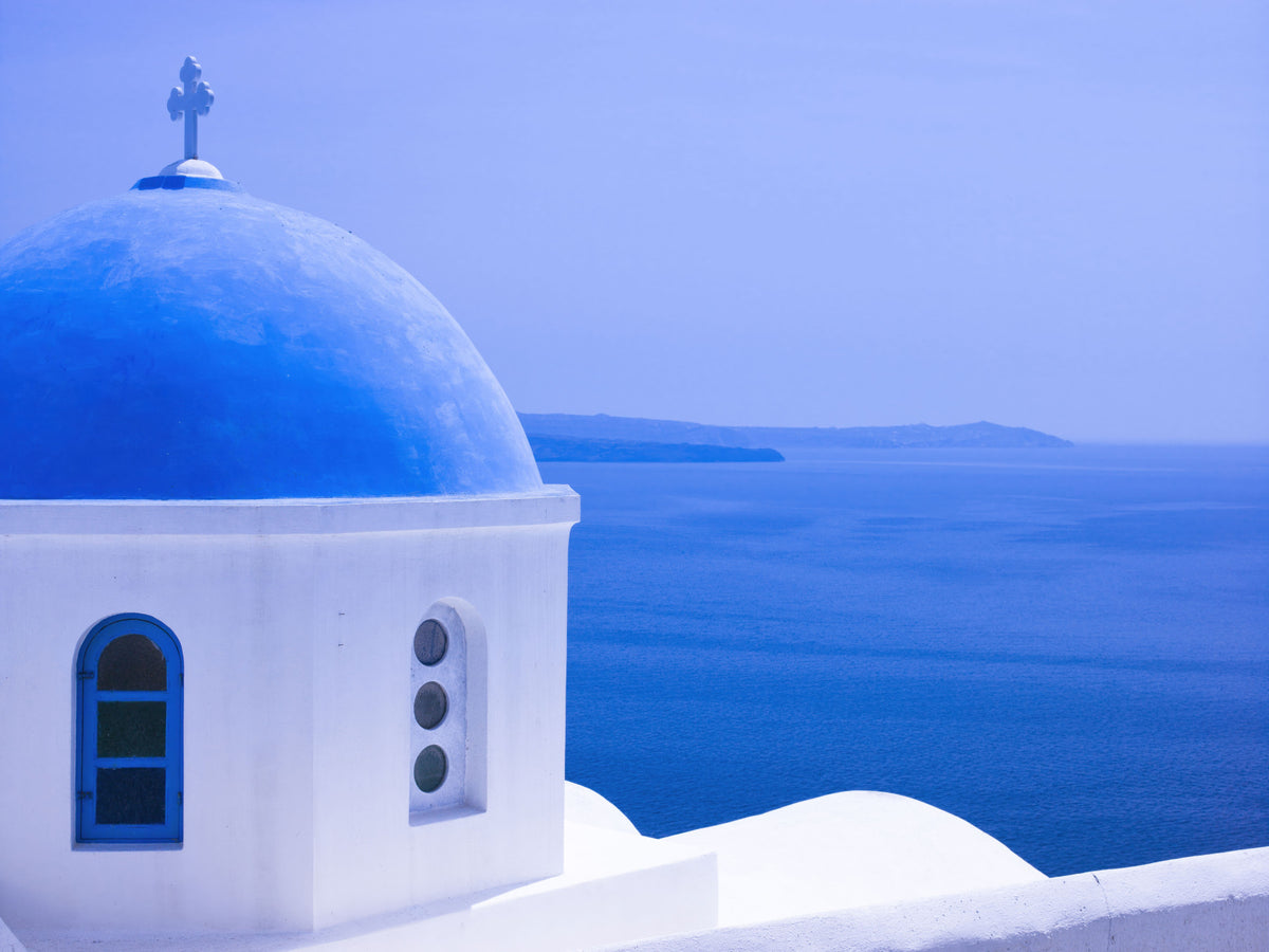 Aegean Serenity: Santorini Blue Dome Wall Mural