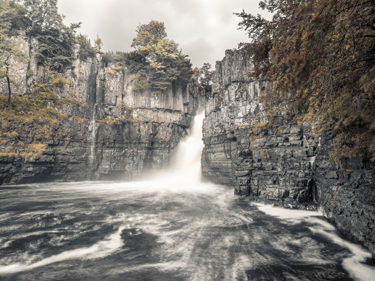 Misty Falls and Rocky Cliffside Wall Mural in your room