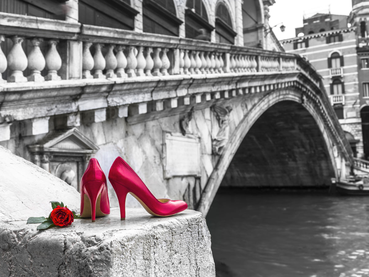 Red Stilettos and Rose on the Rialto Bridge Wall Mural in your room