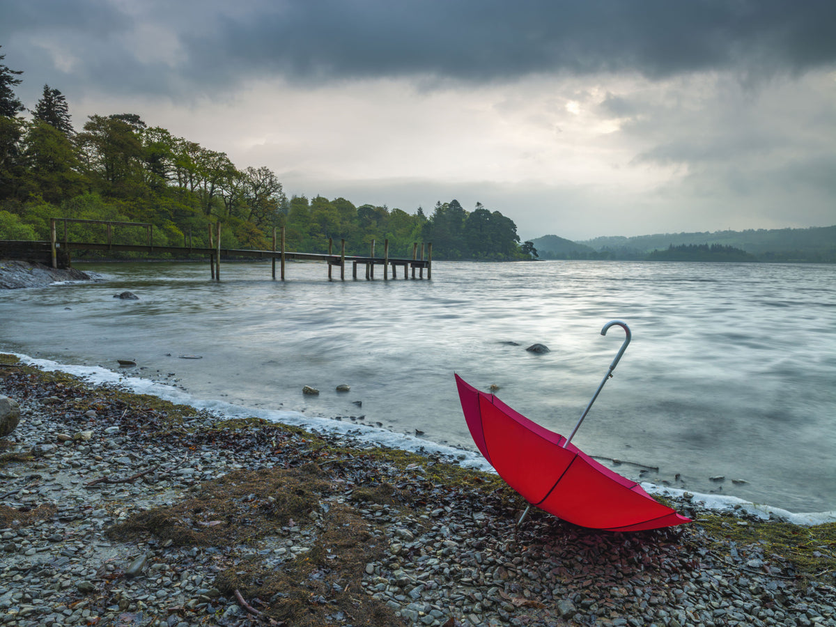 Crimson Accent on Lake District Shore Wall Mural in your room