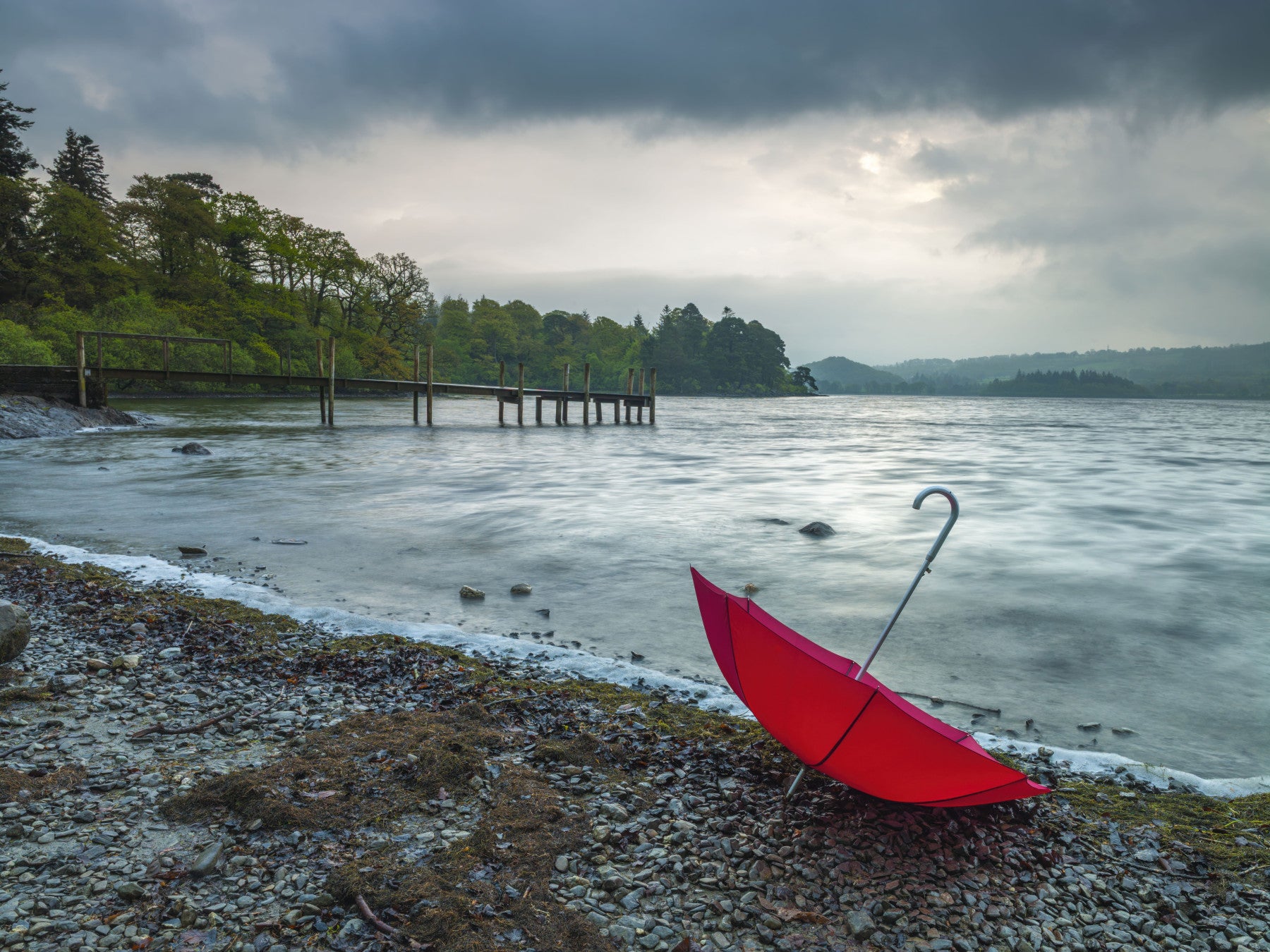 Crimson Accent on Lake District Shore Wall Mural