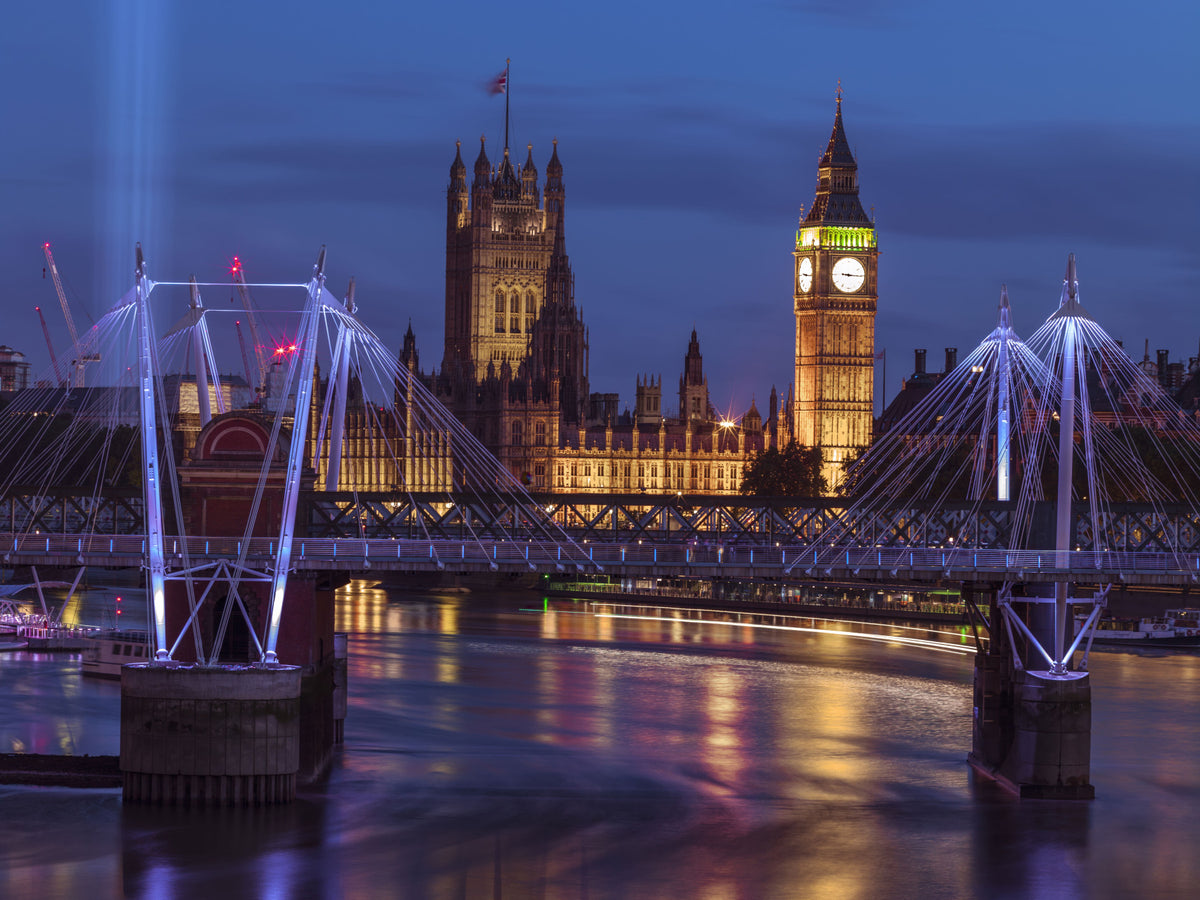Big Ben and Bridge Reflections Wall Mural in your room — zoomed