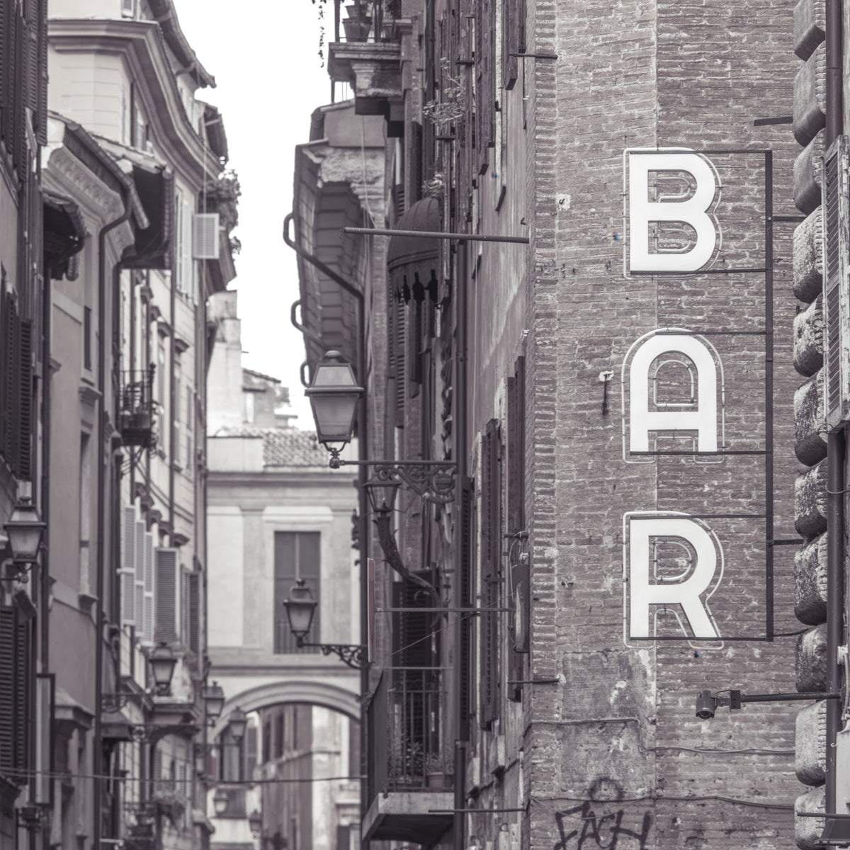 Vintage Neon Sign on Rome Shuttered Street Wall Mural in your room — zoomed