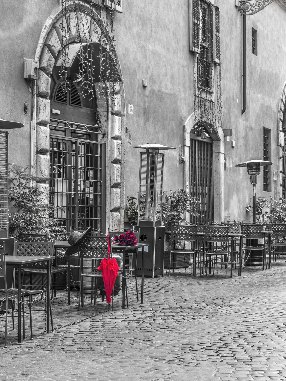 Red Umbrella on Quiet Italian Street Wall Mural in your room
