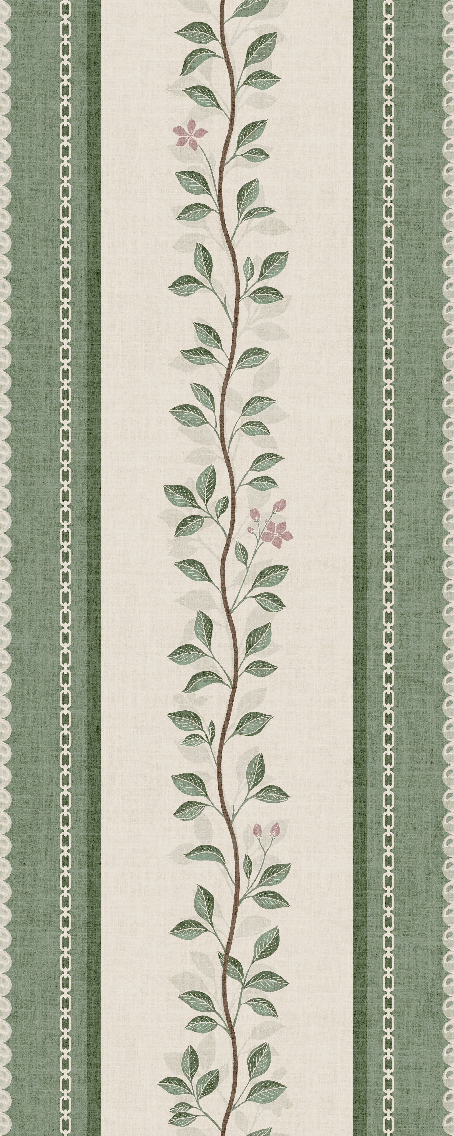 Winding Sage Vine Linen Stripe Wallpaper⁠