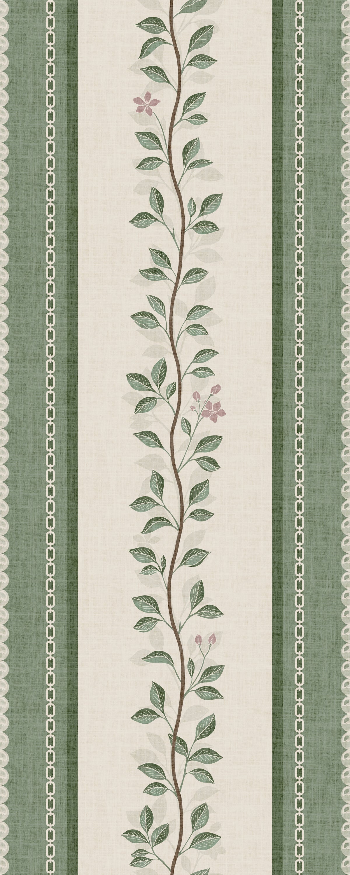 Winding Sage Vine Linen Stripe Wallpaper⁠