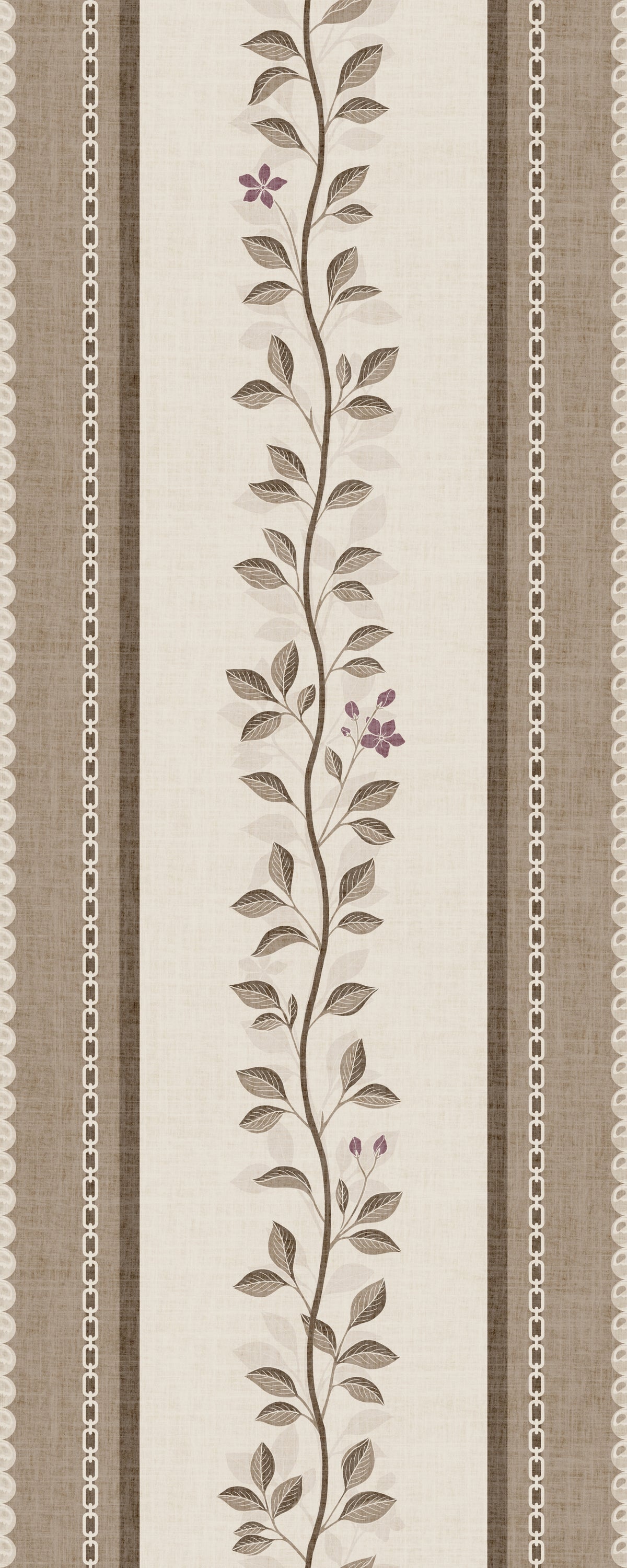 Trailing Vine and Linen Stripe Panel Wallpaper⁠