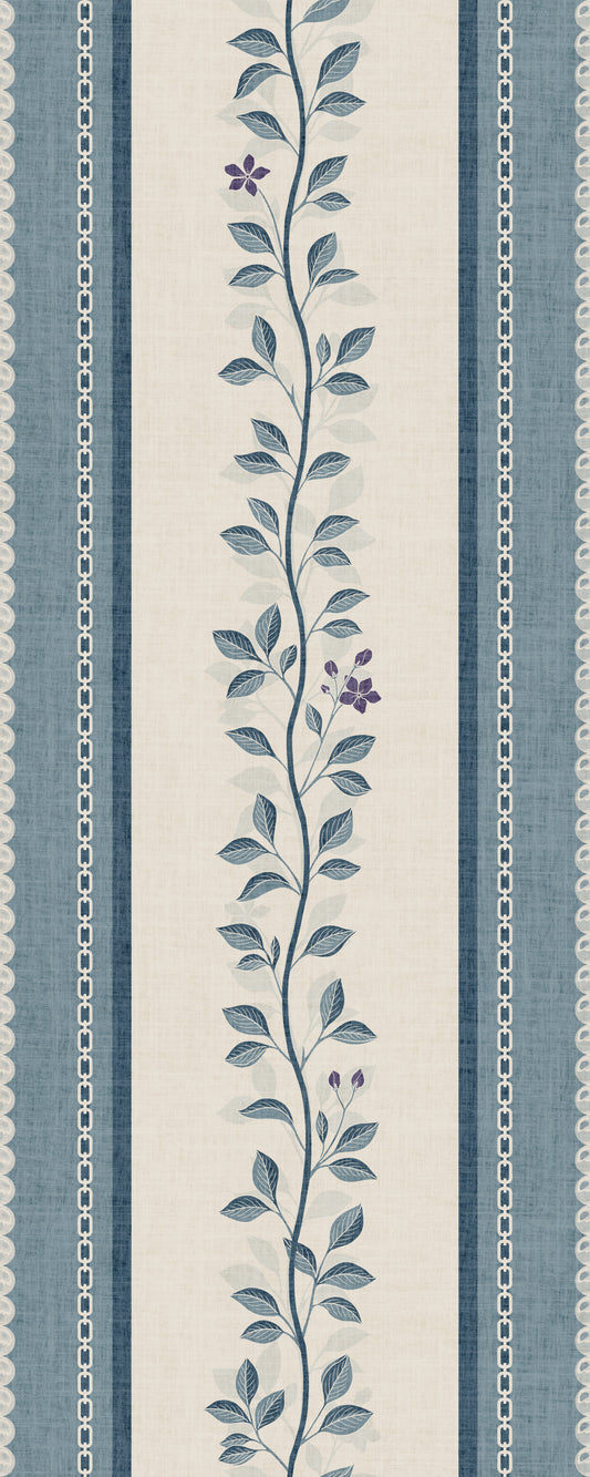 Coastal Slate Blue Vine Stripe Wallpaper⁠