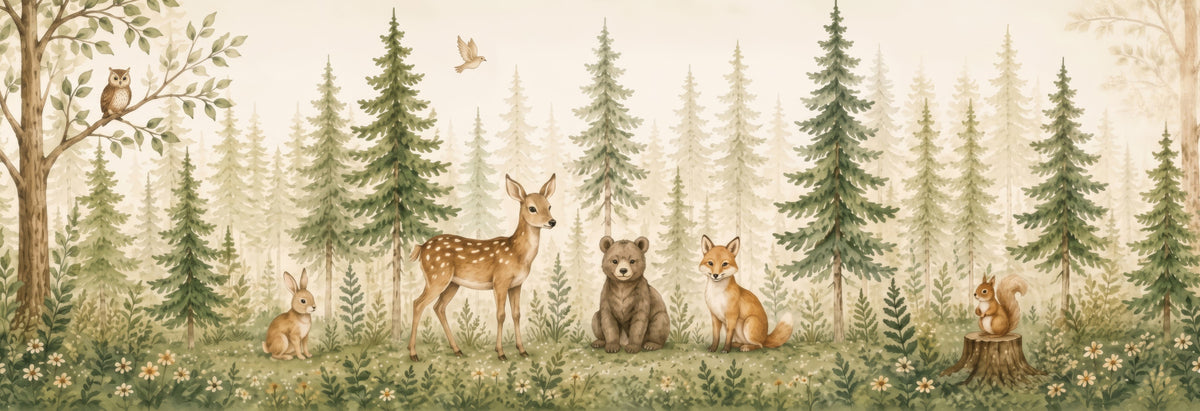 Whimsical Woodland Forest Friends Wall Mural in your room