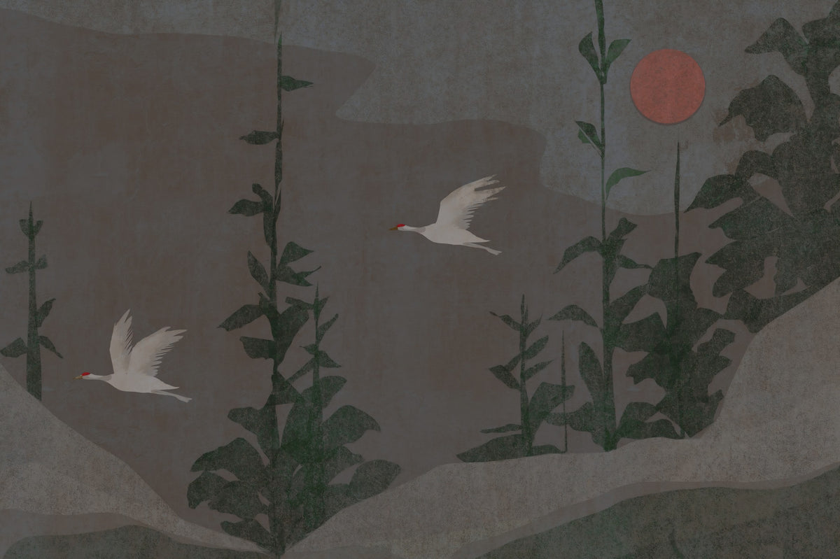 Flight of the Red Crowned Cranes Wall Mural in your room