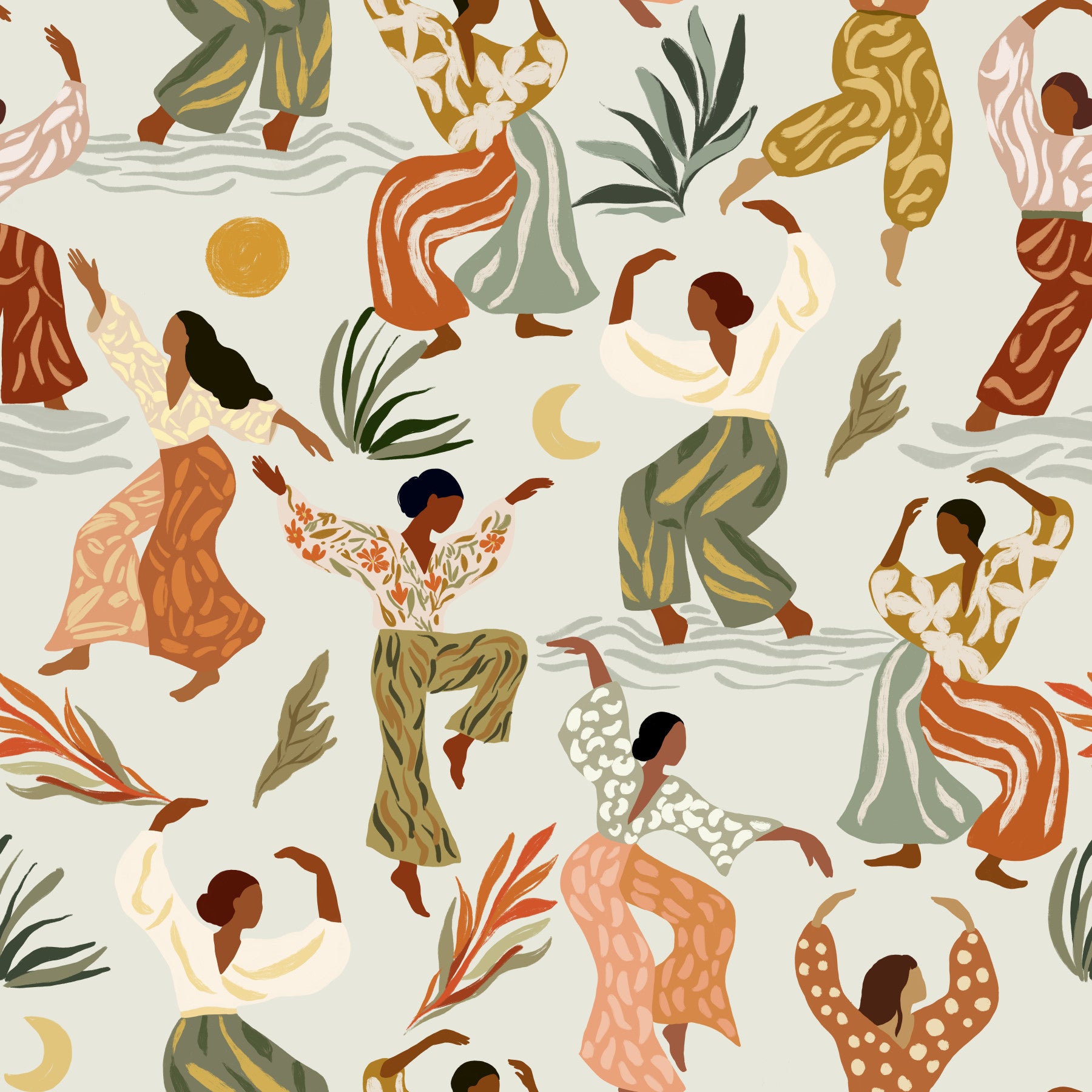 Earthy Boho Rhythms and Dancing Figures Wallpaper⁠