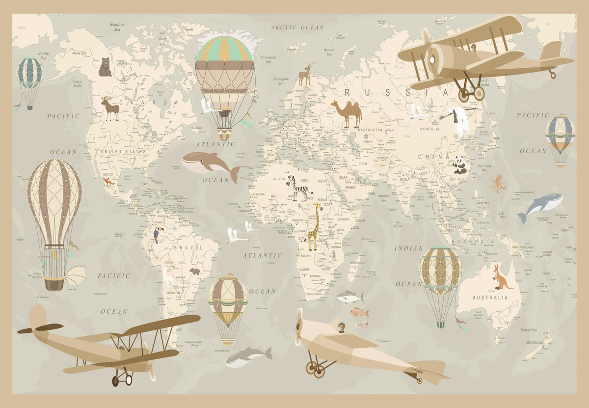 Antique Style Animal Cartography and Airships Wall Mural in your room