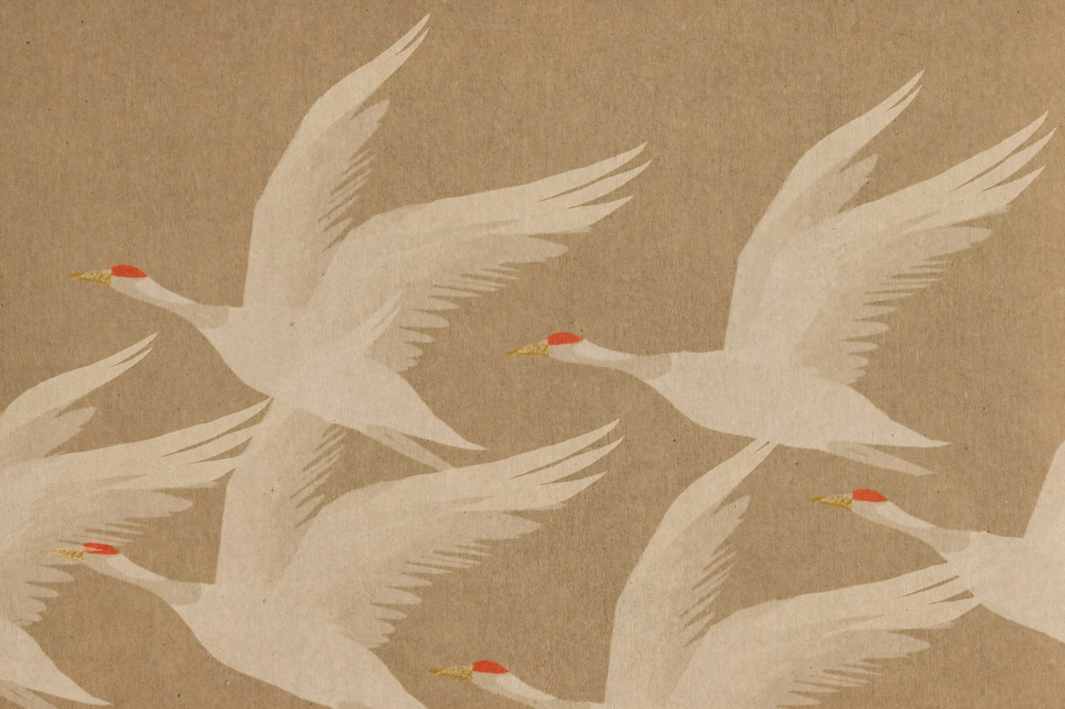 Ascending Cranes in Earthy Ochre Wall Mural in your room