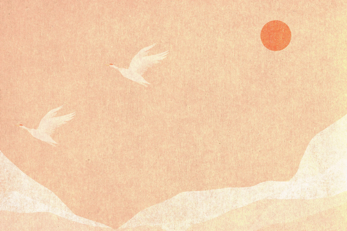 Minimalist Japanese Cranes at Sunset Wall Mural in your room
