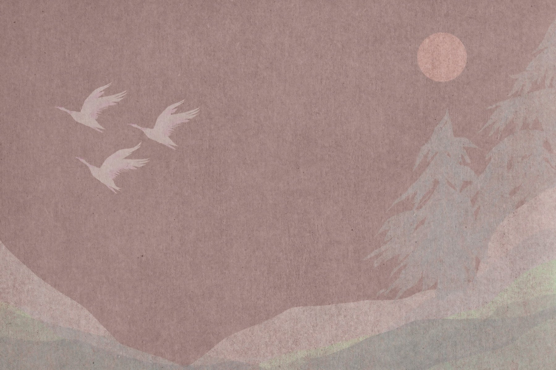 Minimalist Japanese Cranes in Blush Mauve Wall Mural