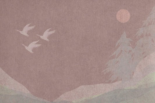 Minimalist Japanese Cranes in Blush Mauve Wall Mural