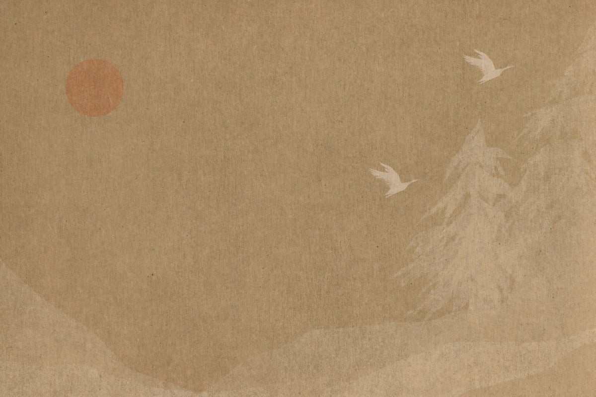 Minimalist Oriental Sun and Pine Trees Wall Mural in your room — zoomed