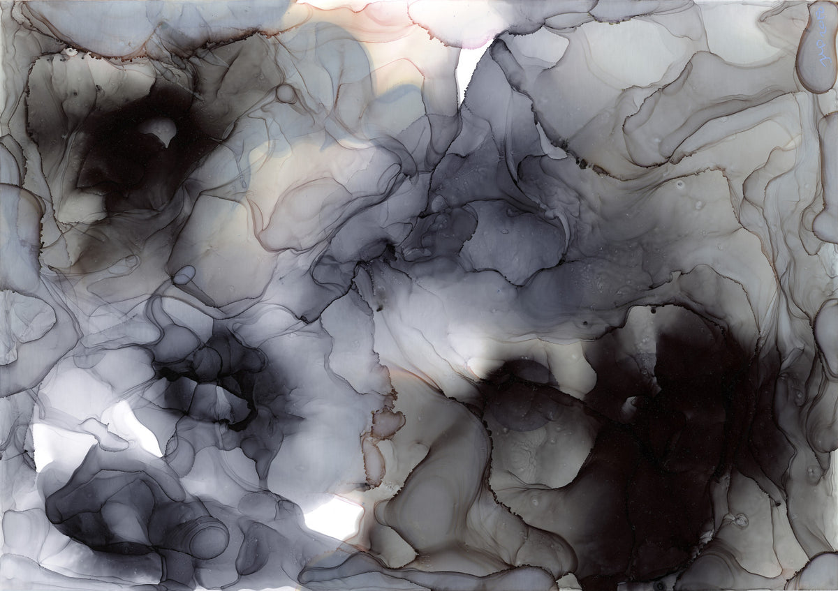 Flowing Obsidian and Blush Mist Wall Mural