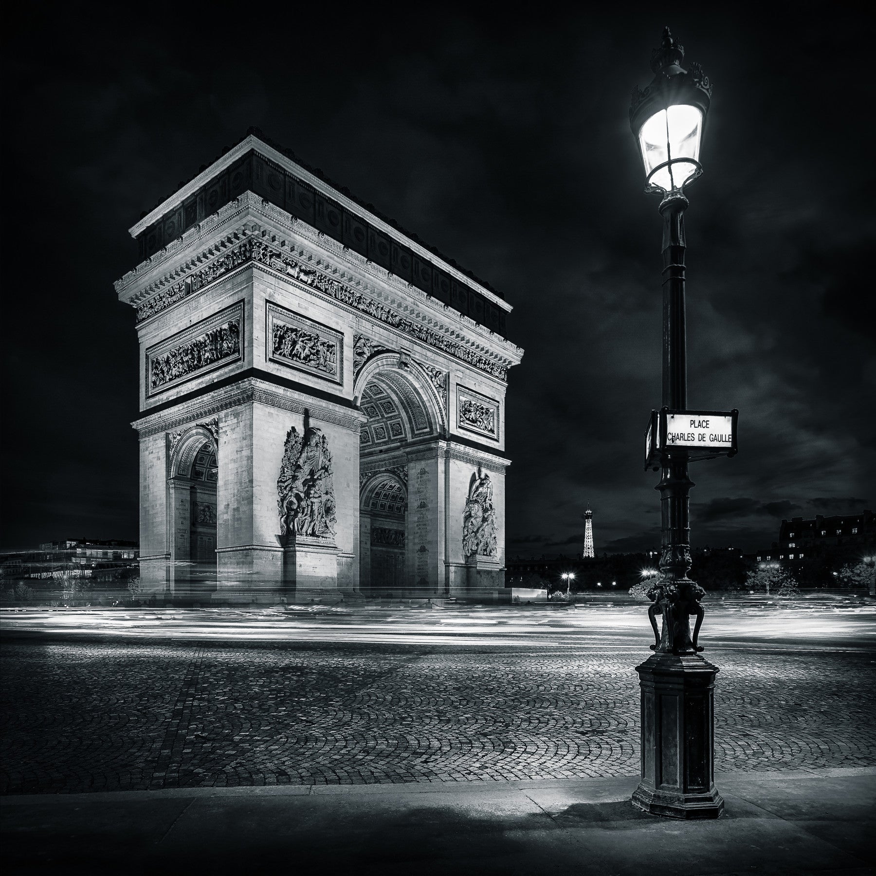 Midnight Paris Archways and Light Trails Wall Mural