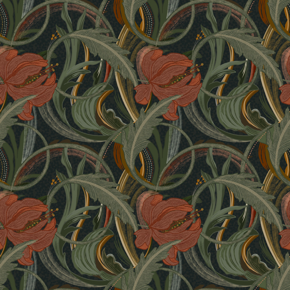 Midnight Garden Art Nouveau Bloom Wallpaper⁠ in your room