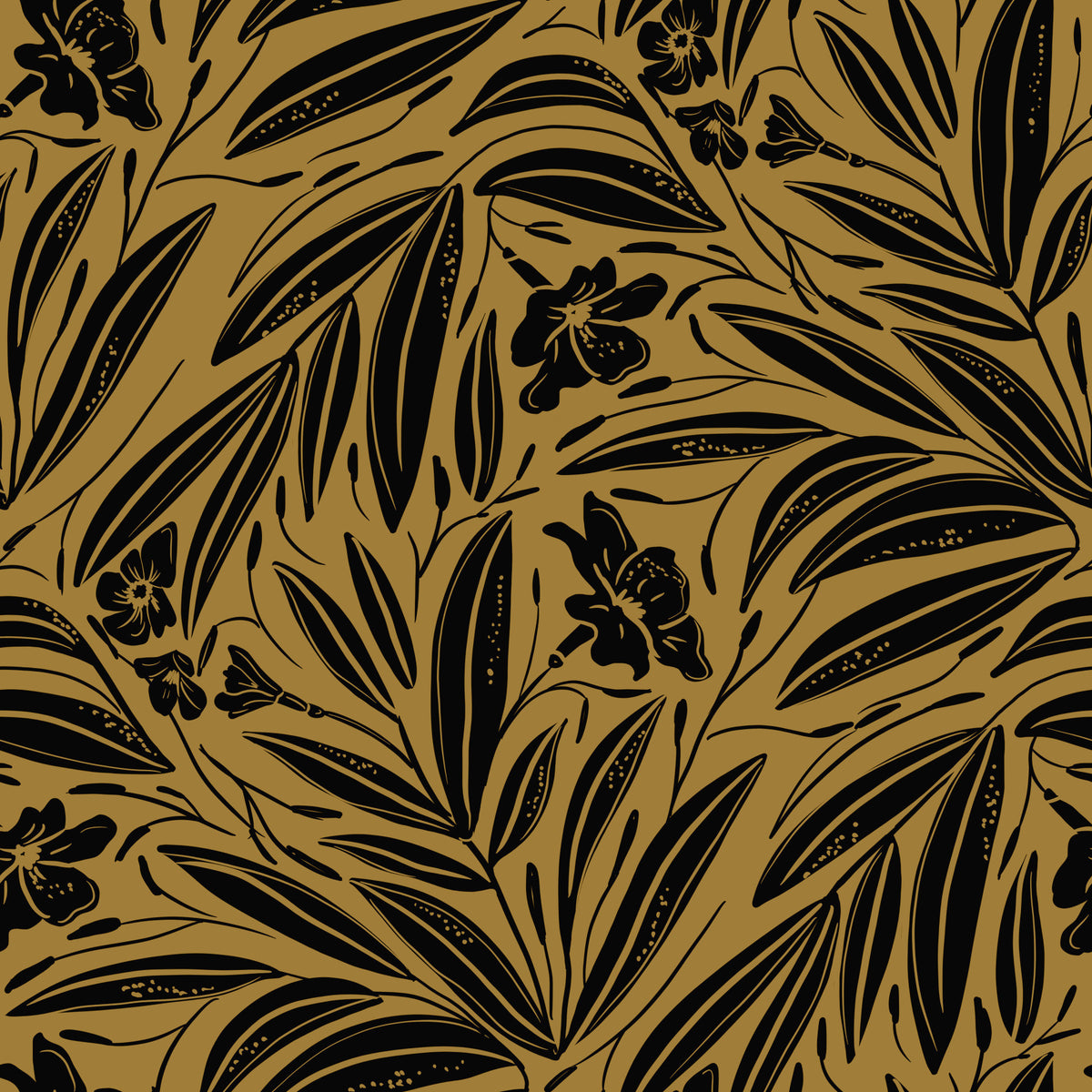 Golden Botanical Silhouette Wallpaper⁠ in your room — zoomed