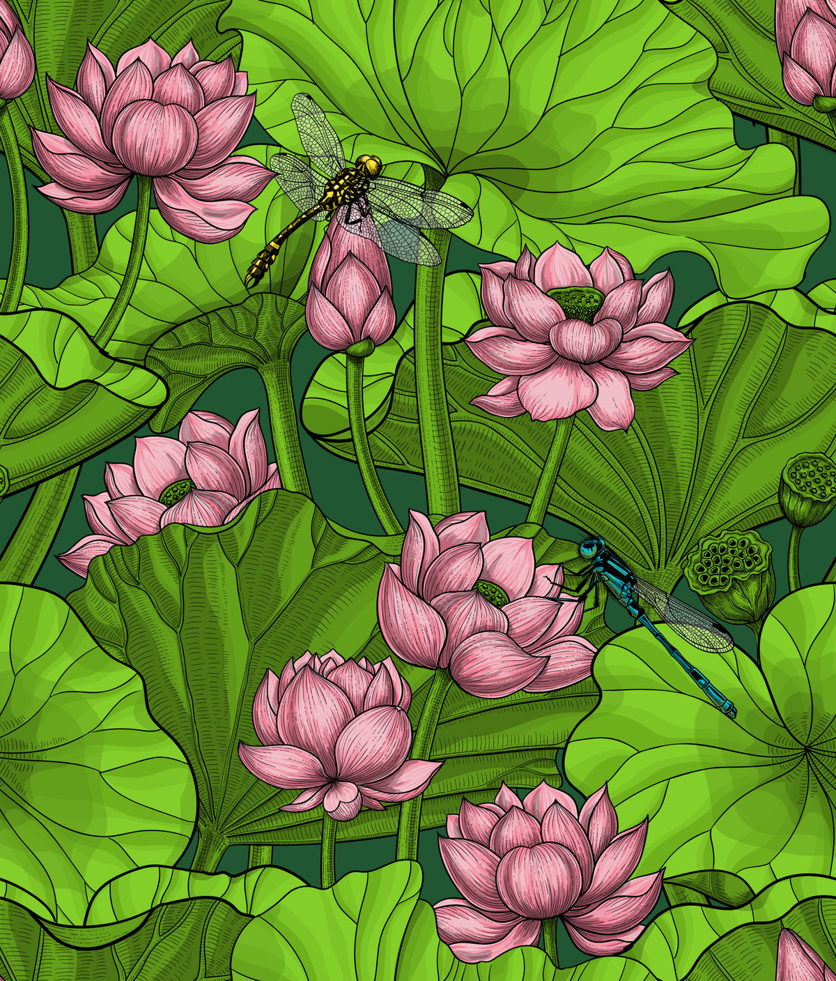 Zen Lotus Pond with Dragonflies Wallpaper⁠