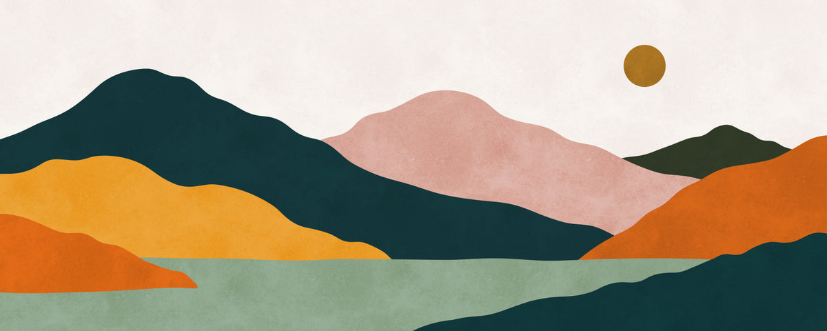 Abstract Peaks and Golden Sun Landscape Wall Mural in your room