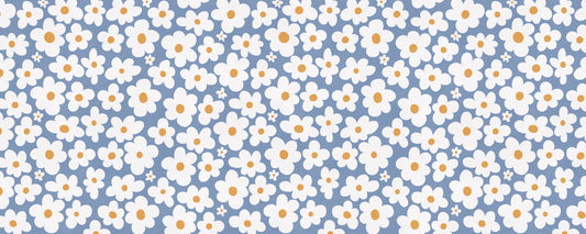 Retro Daisy Bloom Blue Wall Mural