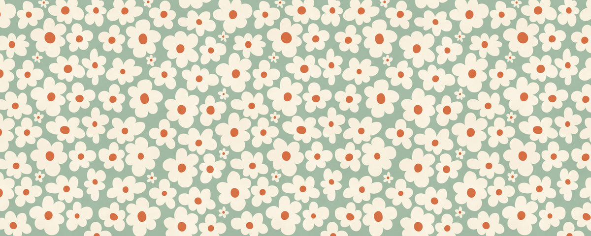 Retro Daisy Meadow Wall Mural in your room — zoomed