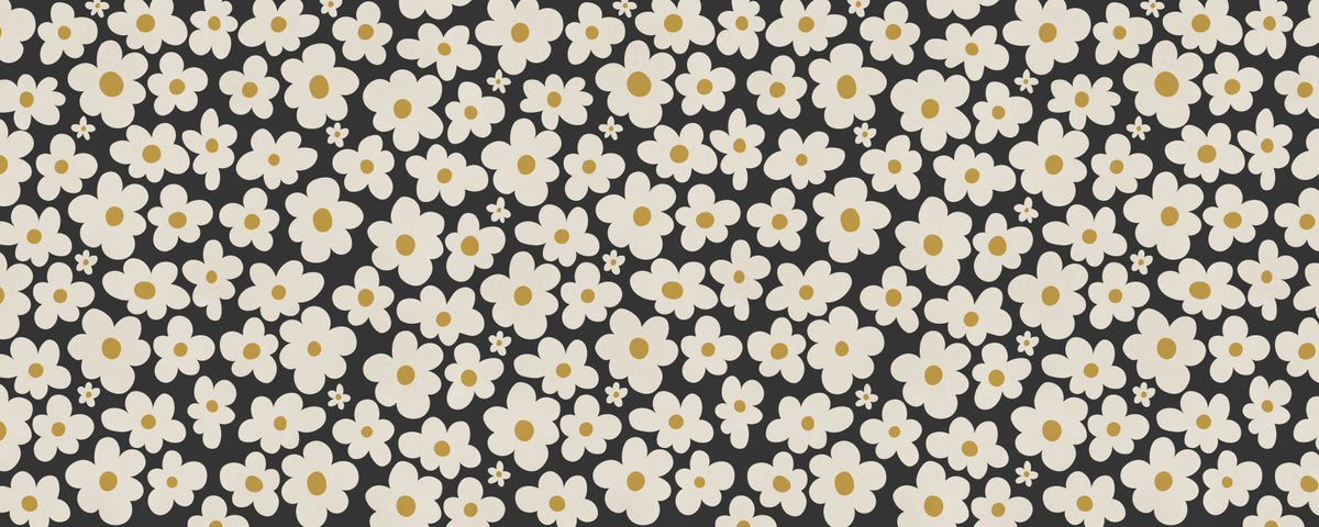 Retro Floral Bloom Pattern Wall Mural in your room — zoomed