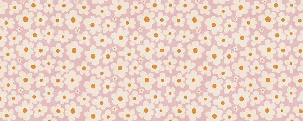 Retro Cream and Pink Daisy Field Wall Mural in your room — zoomed