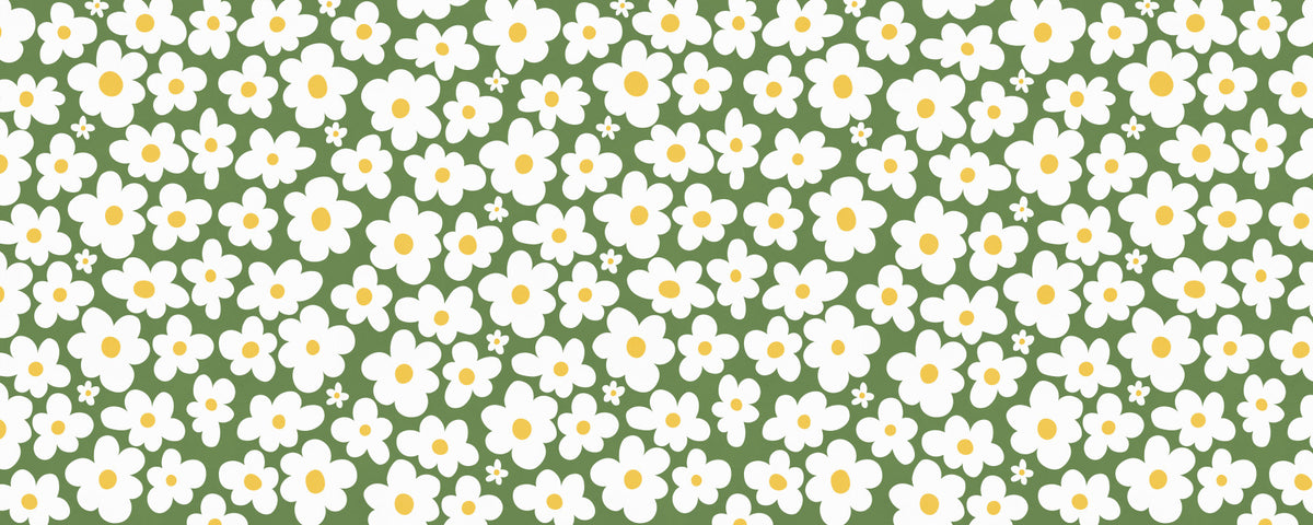 Retro Daisy Meadow Wall Mural in your room — zoomed