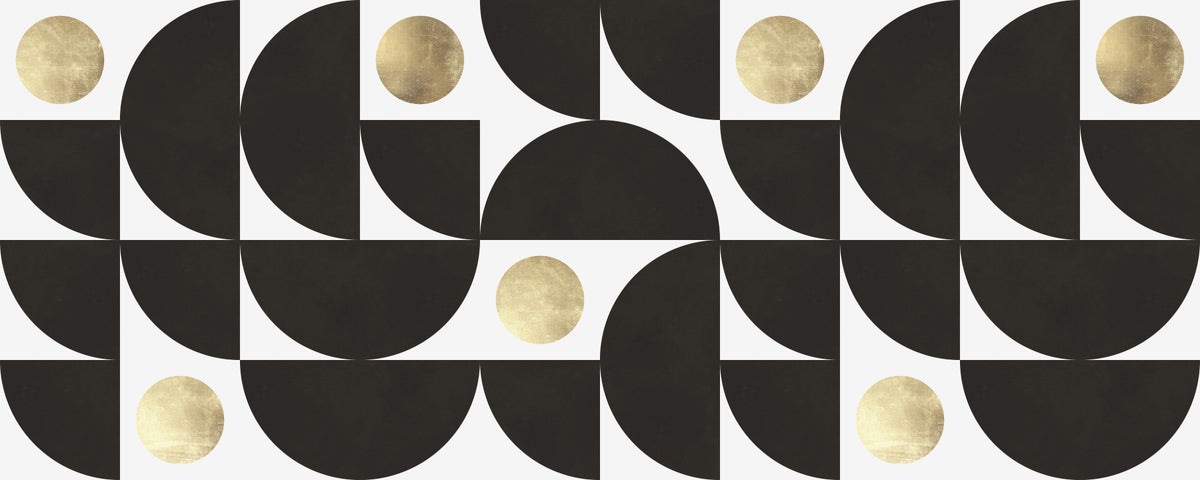 Modernist Geometric Gold and Black Arcs Wall Mural in your room