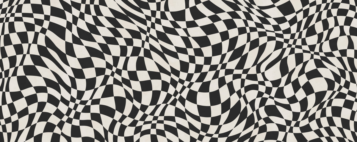 Wavy Monochrome Checkerboard Wall Mural in your room — zoomed
