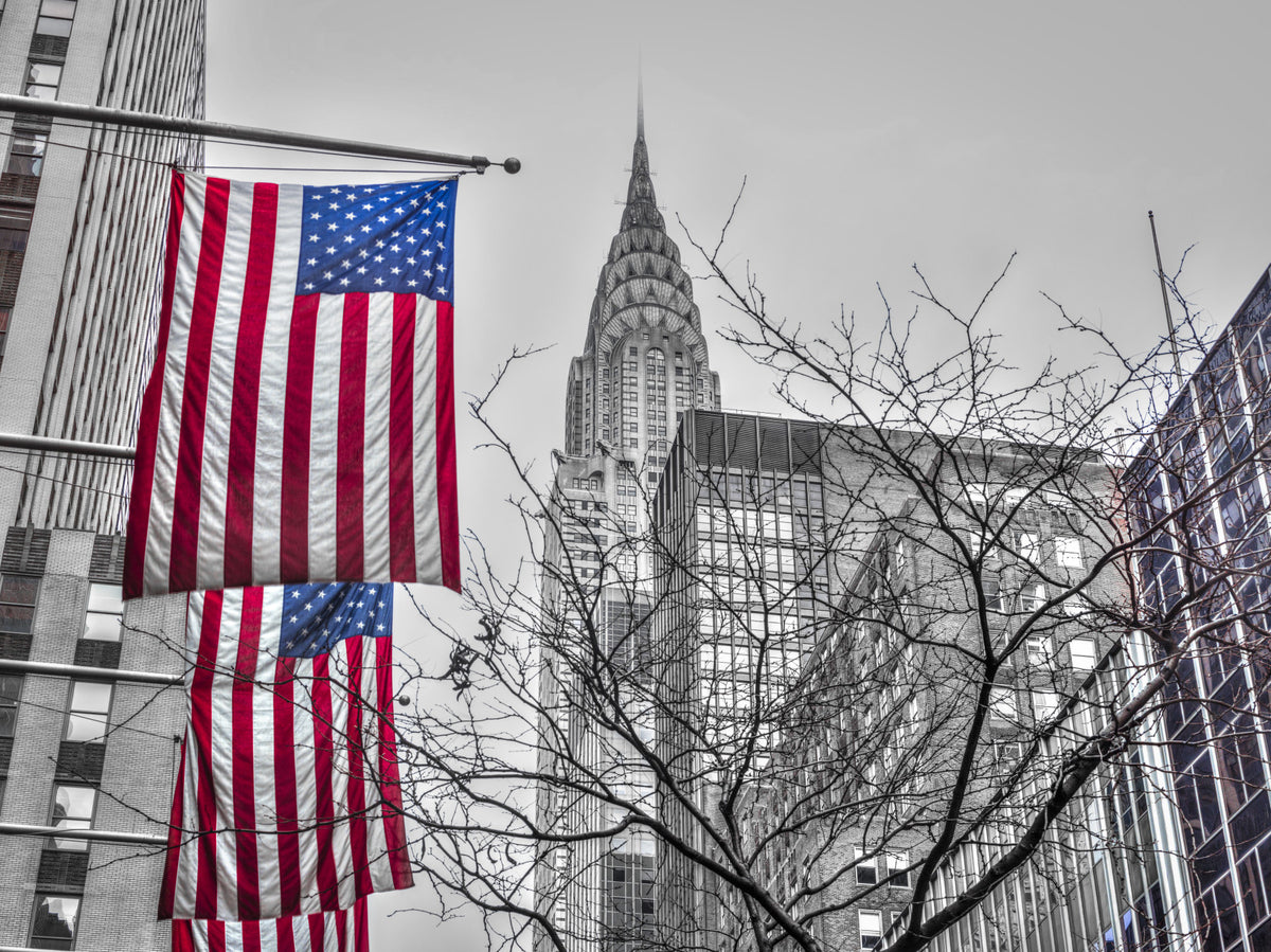 Patriotic Manhattan Cityscape Landmark Wall Mural in your room