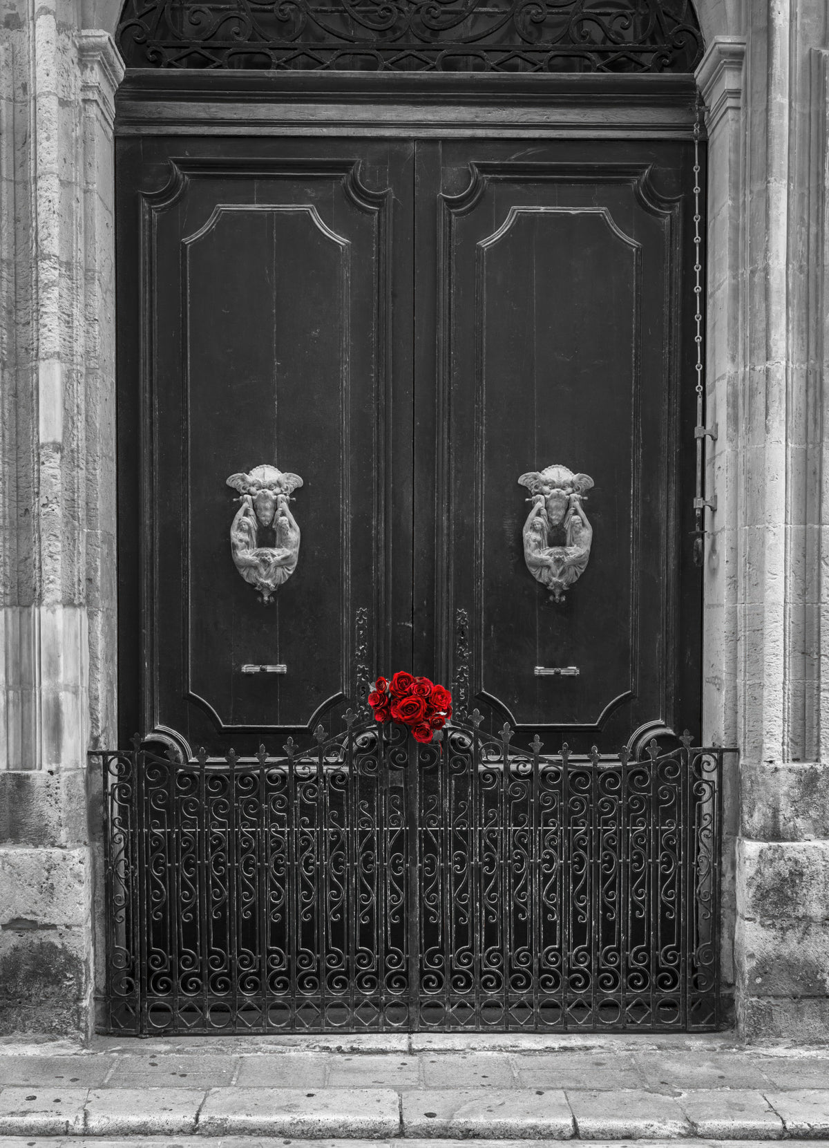 Scarlet Roses on Antique Iron Gate Wall Mural in your room