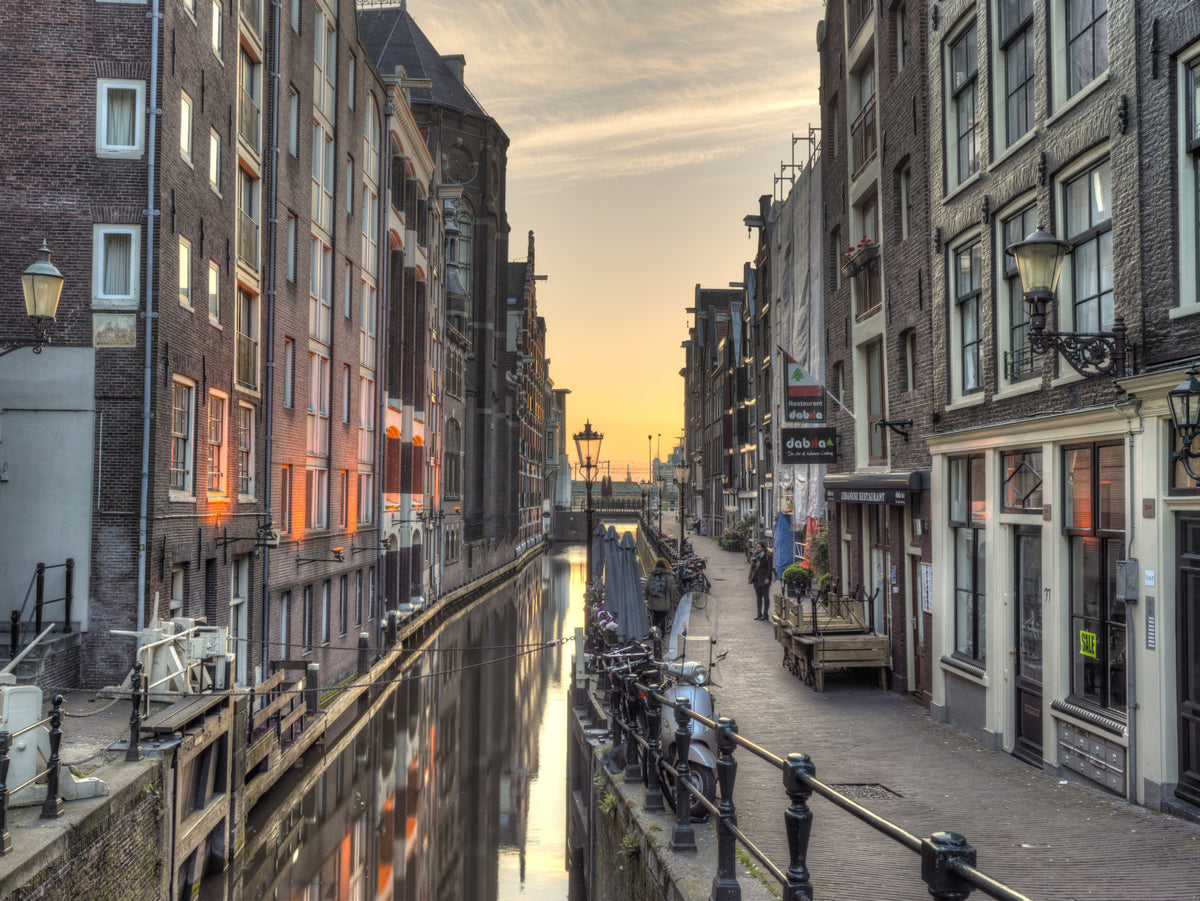 Amsterdam Golden Hour Canal Scene Wall Mural in your room — zoomed