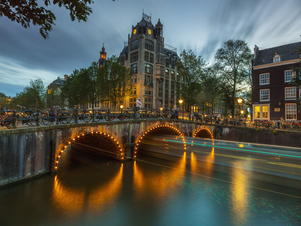 Amsterdam Canal Evening Illumination Wall Mural in your room