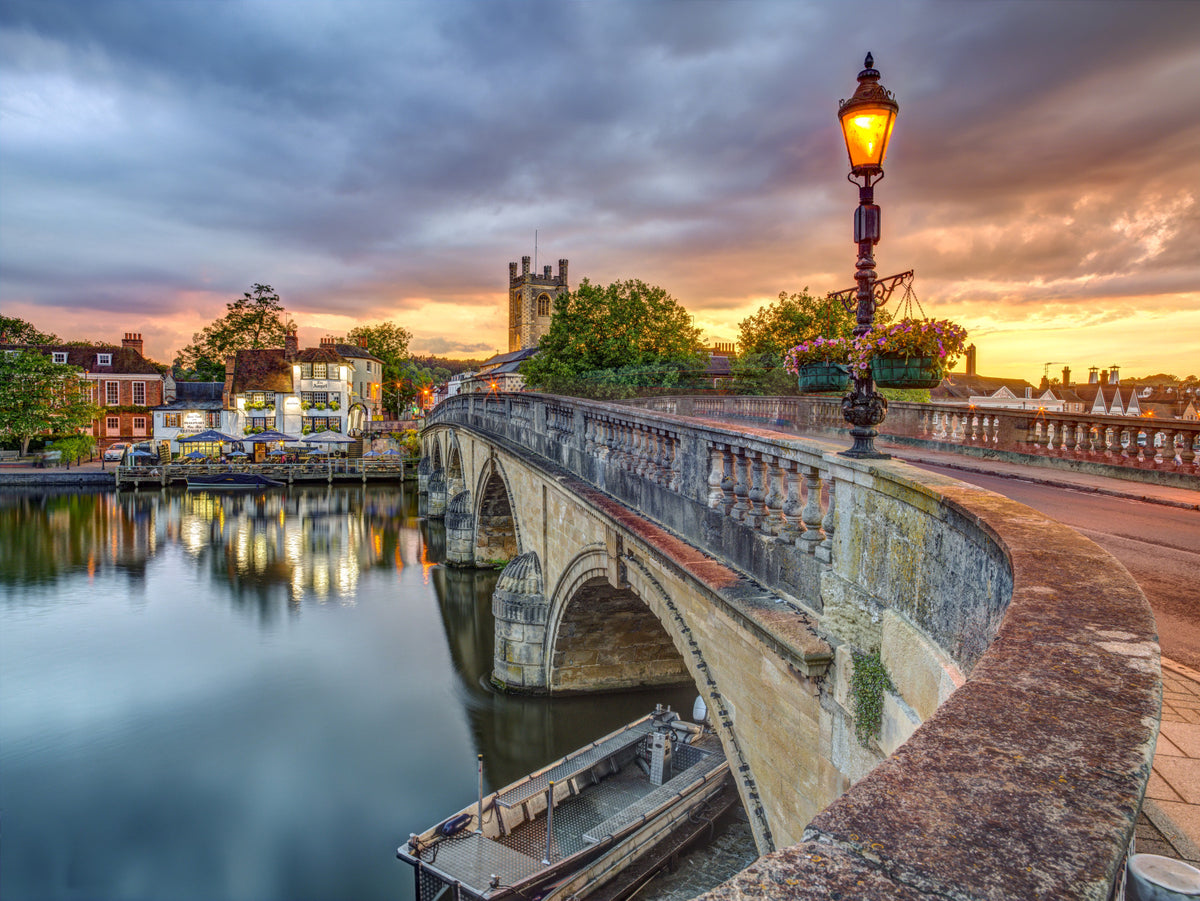 Riverside Town at Sunset Wall Mural in your room