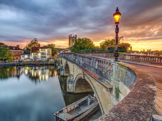 Riverside Town at Sunset Wall Mural