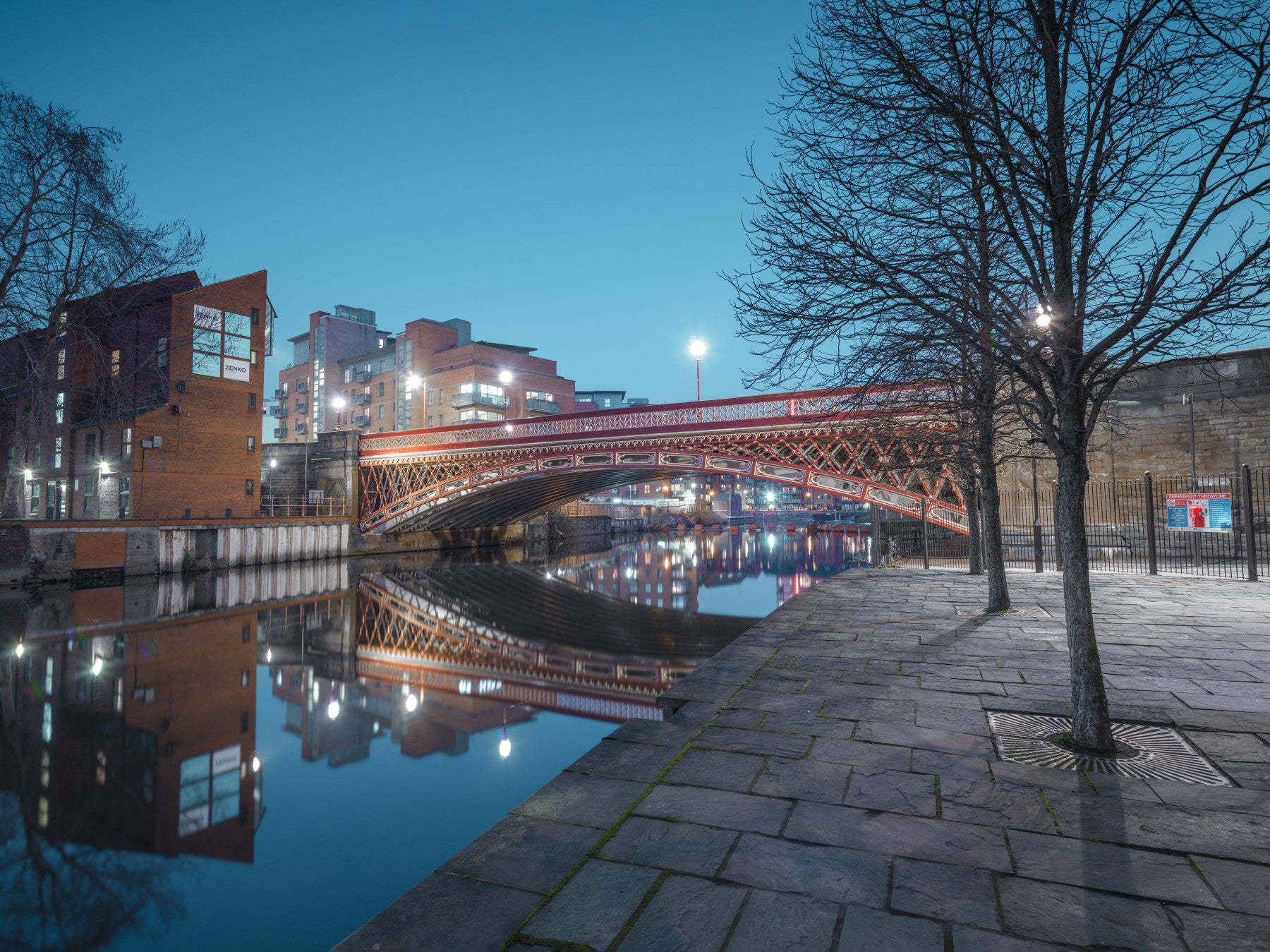 Urban River Reflection Bridge Wall Mural