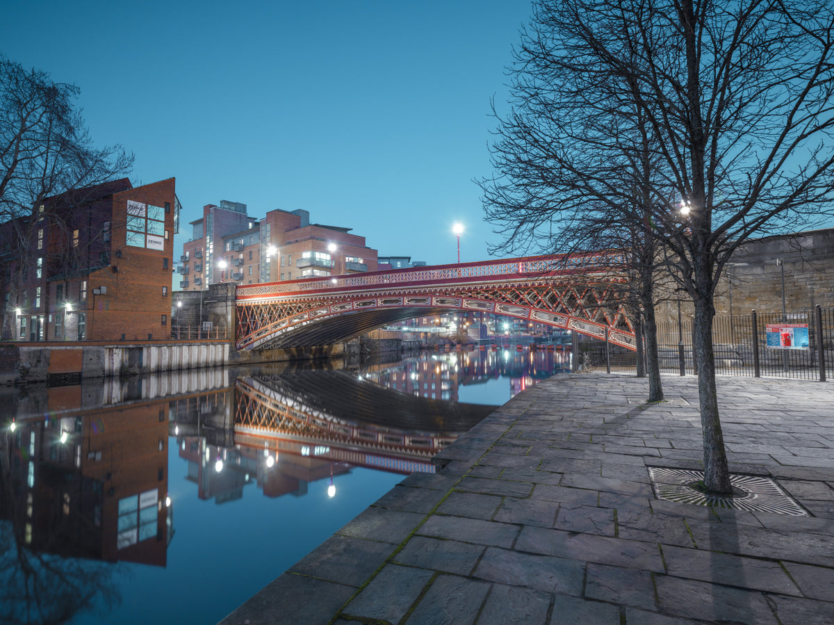 Urban River Reflection Bridge Wall Mural in your room
